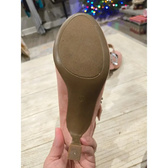 Pink Suede Mary Jane Rhinestone Buckle Pumps Women's 9.5/10 Party Cottage - Picture 9 of 9